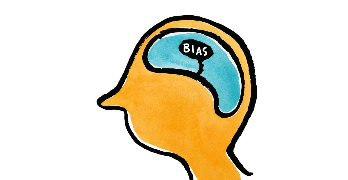 illustration of a head with the word bias on the brain