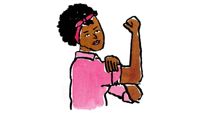 A woman flexing her muscles