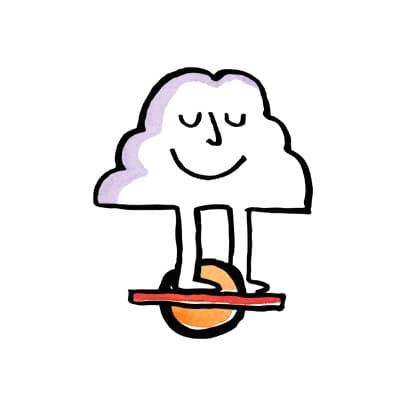 A cloud riding a skate board