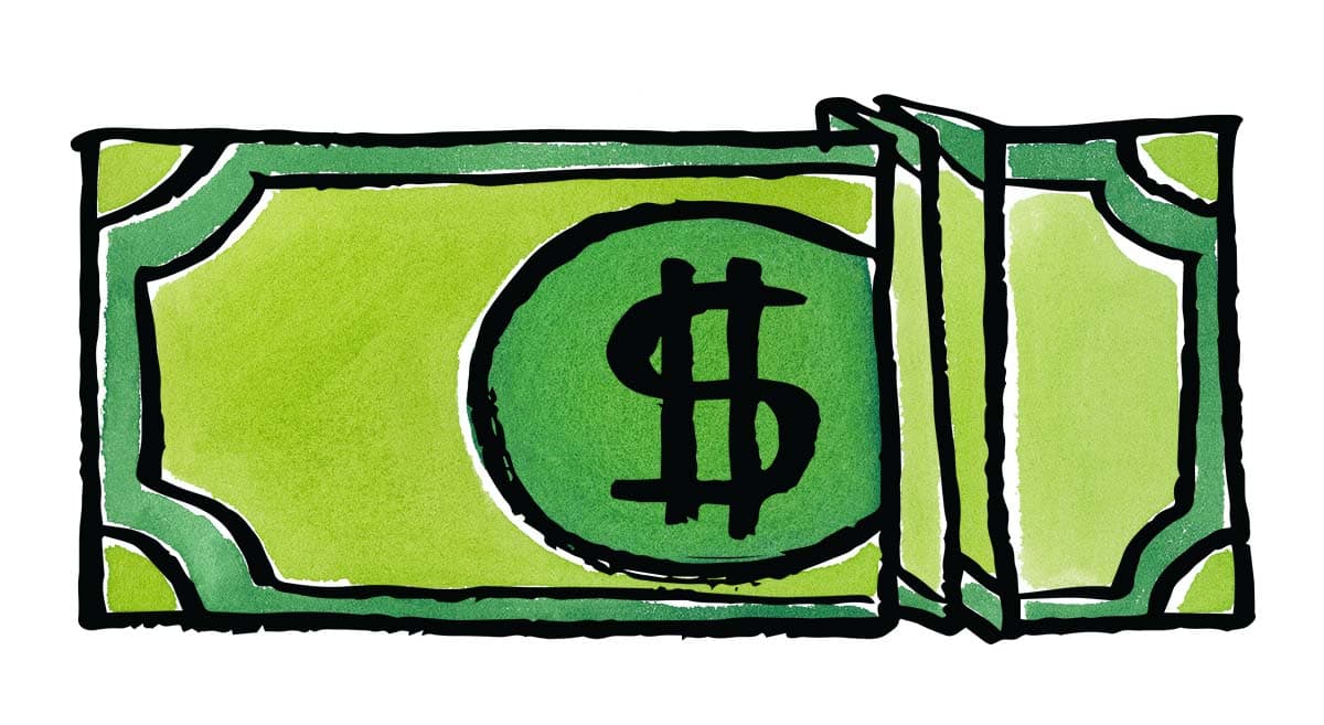 an illustration of a green dollar that is folded up to be smaller