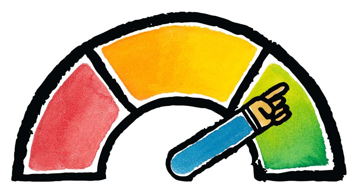 red yellow and green meter with the arm pointed to the green