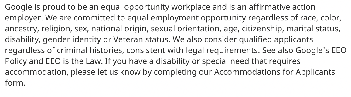 Google's EEO Statement