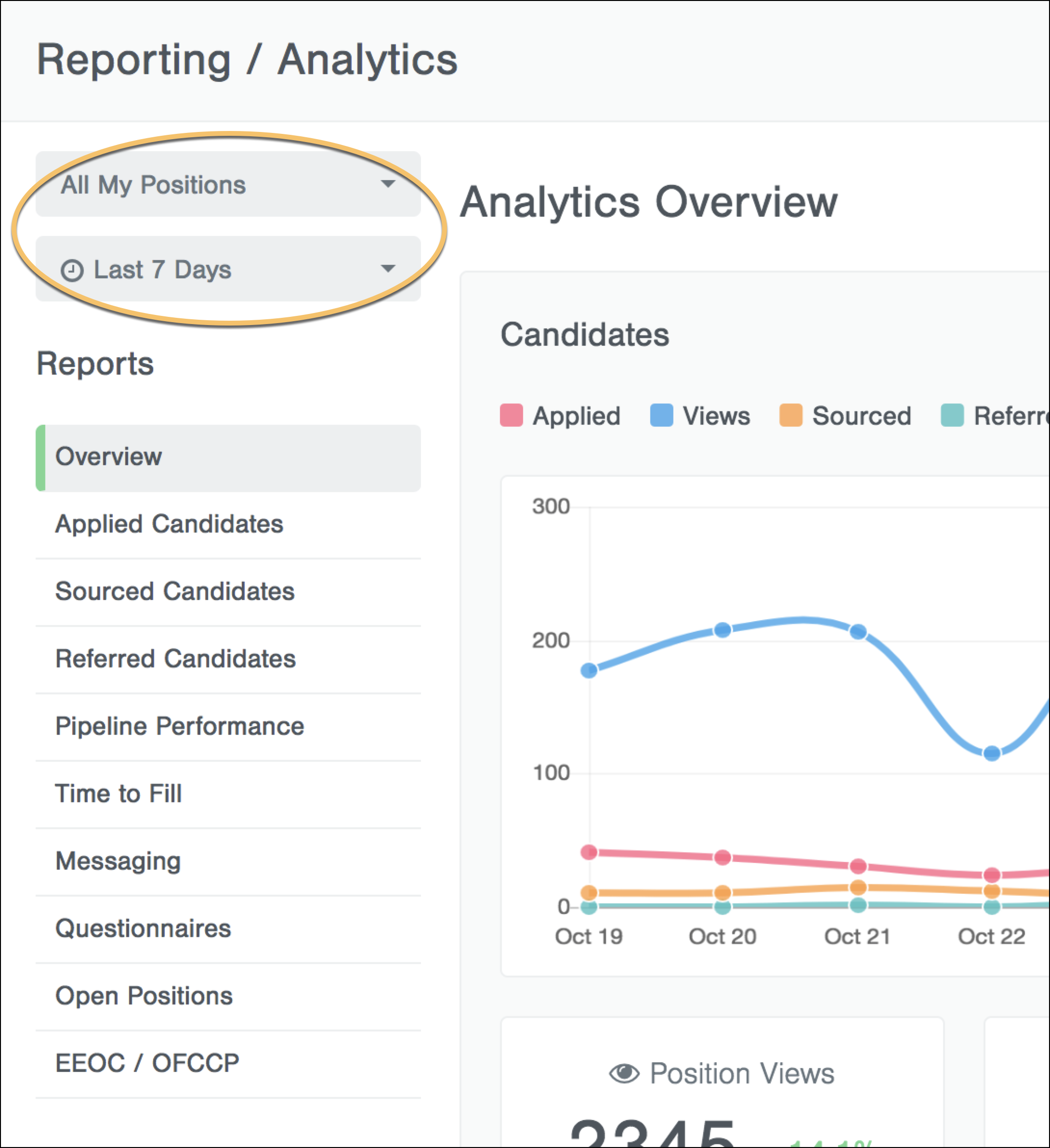 Setting date range and position options for company-level reporting